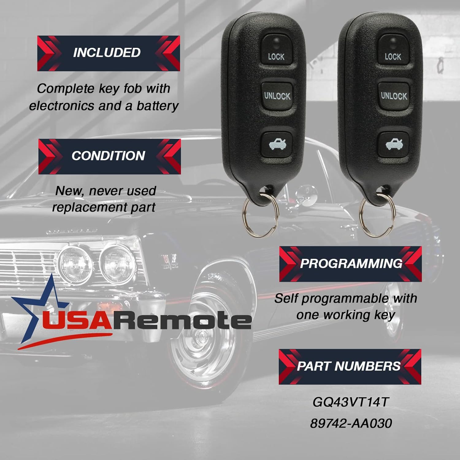 USARemote Key Fob Set of 2 for 2002-2006 Toyota Camry and 2002-2003 Toyota Solara Keyless Entry Remote GQ43VT14T - View 3 of 7