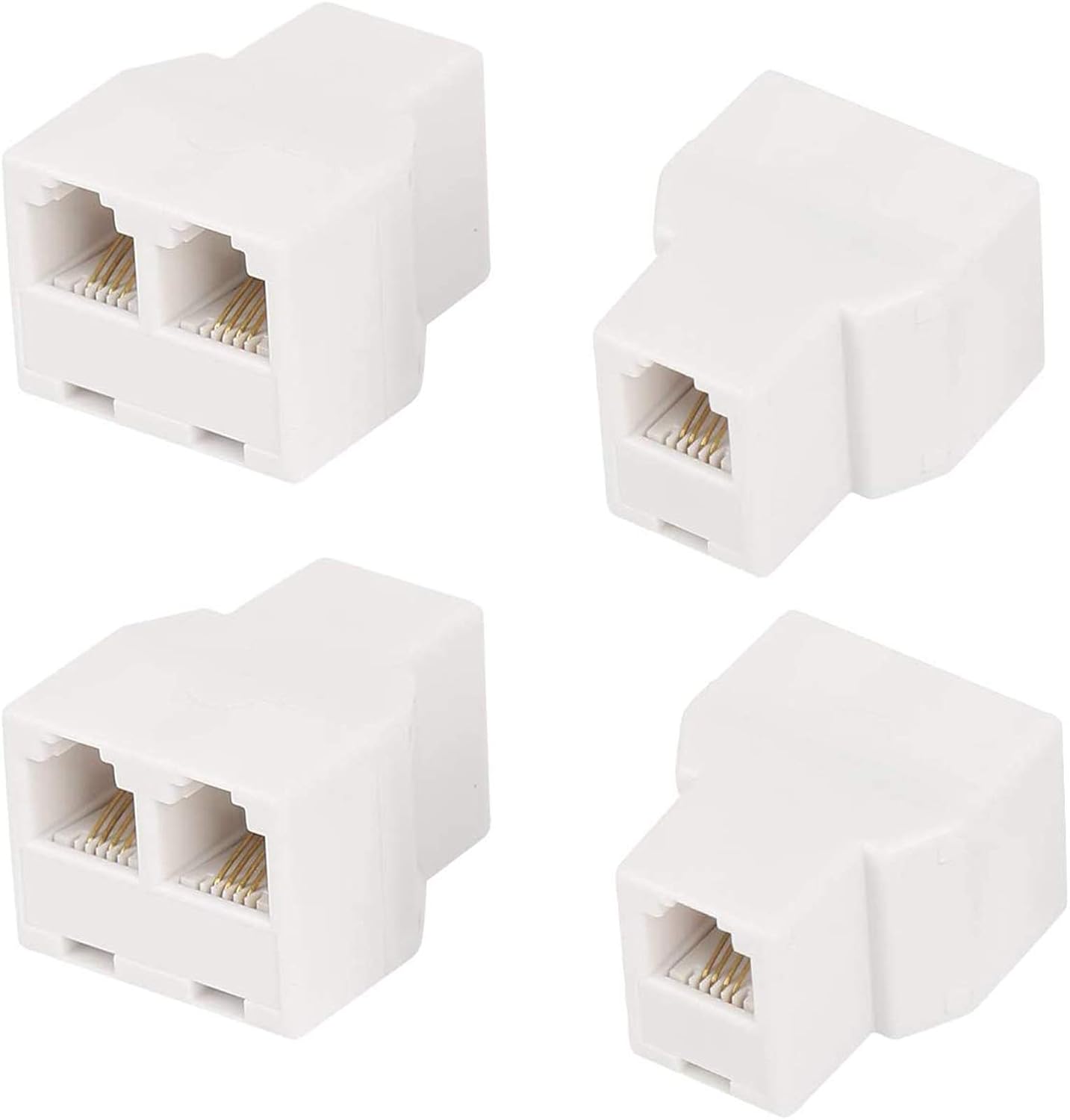 Uvital RJ11 6P4C Telephone Splitters - 1 Female to 2 Female Landline Connectors (White, 4 Pack) for Easy Phone Line Sharing