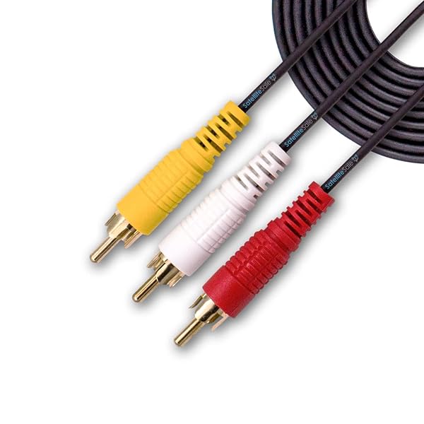 SatelliteSale SatelliteSale 3 Male to 3 Male RCA Audio Video AV Composite Cable 6 Feet Universal PVC Black Cord