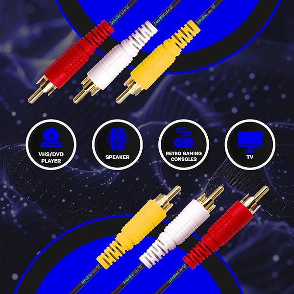 SatelliteSale 12ft RCA Audio Video Cable - 3 Male to 3 Male AV Composite - Universal PVC Black Cord by SatelliteSale - View 4 of 10