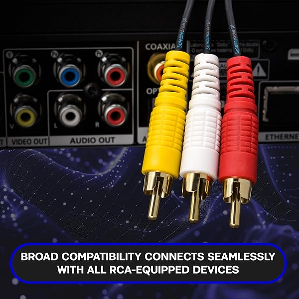 SatelliteSale 12ft RCA Audio Video Cable - 3 Male to 3 Male AV Composite - Universal PVC Black Cord by SatelliteSale - View 5 of 10