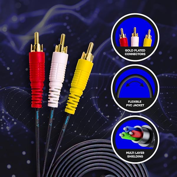 SatelliteSale 12ft RCA Audio Video Cable - 3 Male to 3 Male AV Composite - Universal PVC Black Cord by SatelliteSale - View 8 of 10