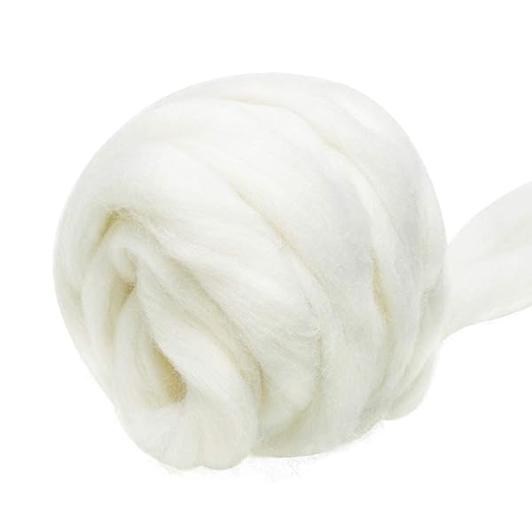 JUPEAN 3.53oz White Wool Roving Yarn for Needle & Wet Felting | Pure Chunky Fiber Supplies for DIY Hand Spinning