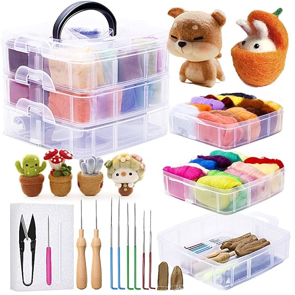 JUPEAN JUPEAN Needle Felting Kit: Complete Starter Set with Wool Roving & Tools for Beginners - Perfect for Crafting & Spinning