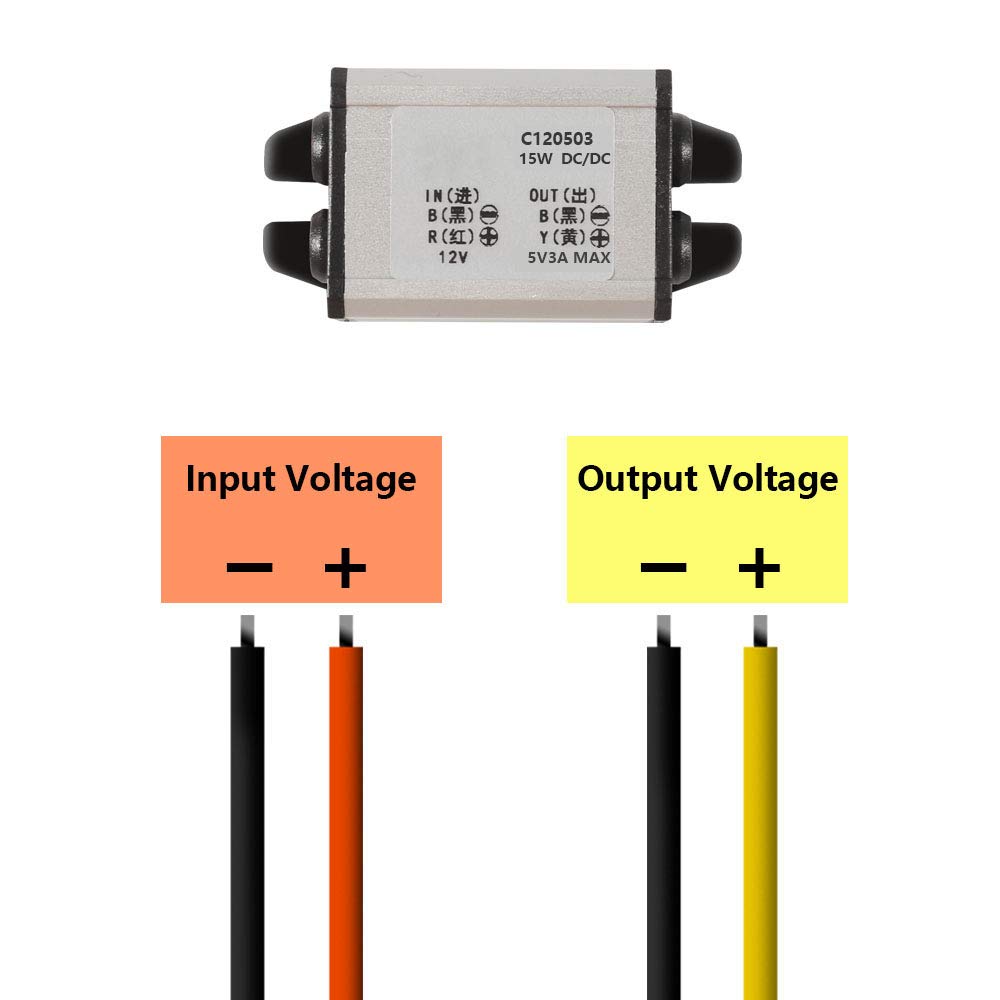 DORHEA 12V to 5V DC Converter Waterproof Step Down Module for Car Truck 3A 15W Voltage Regulator Power Supply - View 4 of 7