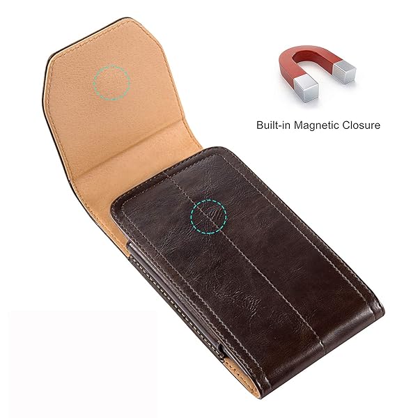 miadore Miadore Premium Leather Holster Case for iPhone 13 12 11 Pro Max Xs Max Vertical Pouch with Belt Clip and Loops Brown - View 4 of 8