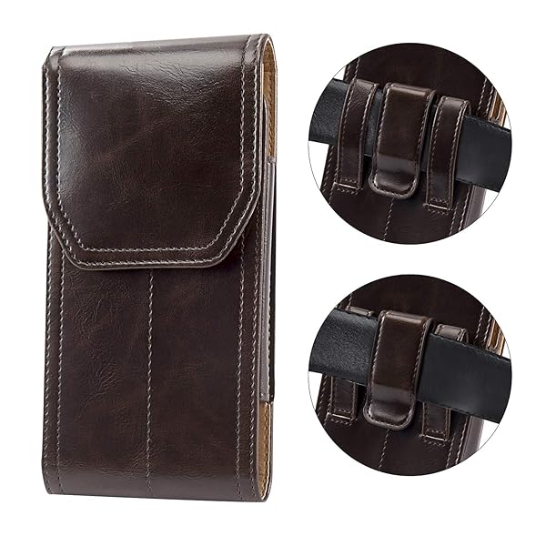 miadore Miadore Premium Leather Holster Case for iPhone 13 12 11 Pro Max Xs Max Vertical Pouch with Belt Clip and Loops Brown - View 2 of 8