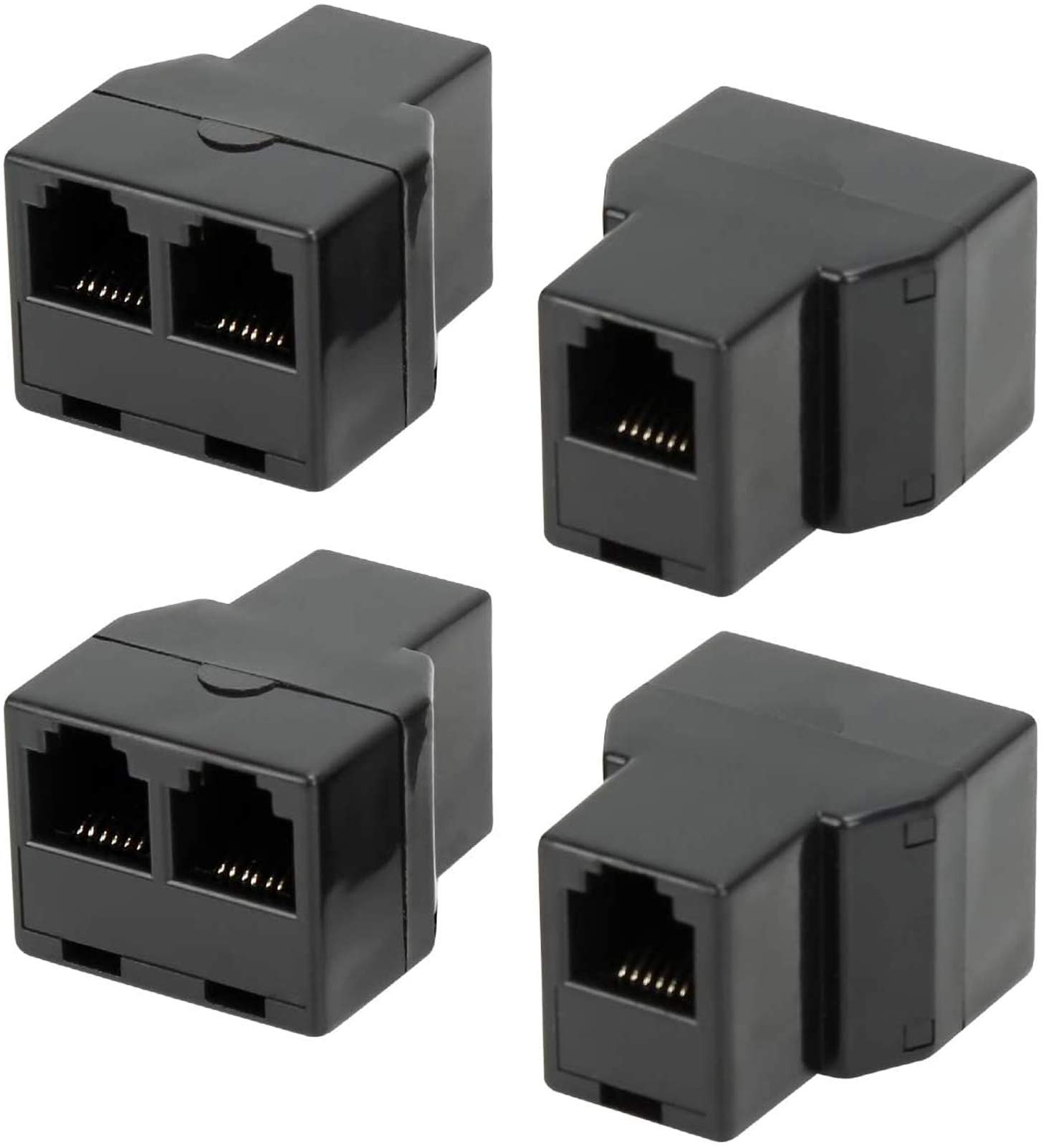 Uvital Uvital RJ12 6P6C Telephone Splitters - 1 Female to 2 Female Landline Connectors (Black, 4 Pack)