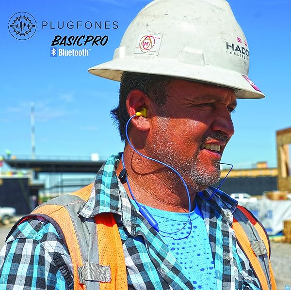 Plugfones Plugfones Basic Pro Wireless Bluetooth Earbuds: Noise-Reducing Earplugs with Mic & Controls (Blue & Yellow) - View 9 of 9