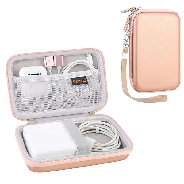 Canboc Hard EVA Carrying Case for MacBook Air/Pro & iPhone 16 MagSafe Charger - Rose Gold USB C Hub & Multiport Adapter