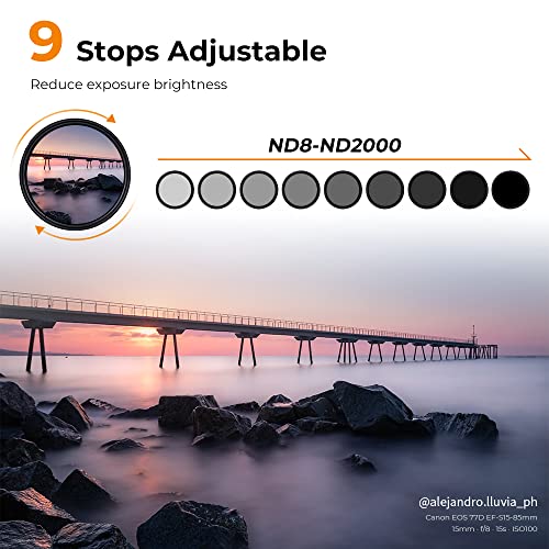 K&F CONCEPT KF Concept 37mm Variable Neutral Density Filter ND8 to ND2000 Hydrophobic Adjustable ND Filter with 24 Multi Layer Coatings for Camera Lens - View 3 of 8