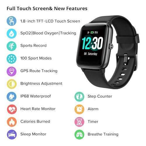 Fitpolo "Fitpolo Fitness Tracker: Heart Rate Monitor, 1.8" Touch Screen, IP68 Waterproof, Step & Sleep Tracker for Men & Women" - View 4 of 10