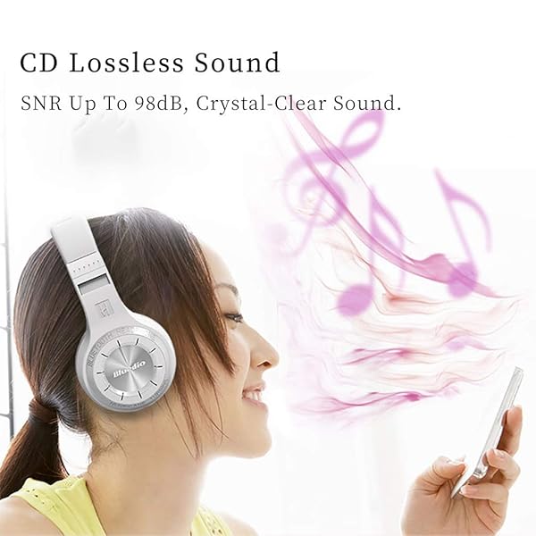 Bluedio Bluedio Bluetooth 5.0 Over Ear Headphones Wireless Wired Noise Cancelling Stereo Earphones with Microphone and Voice Control White - View 3 of 7