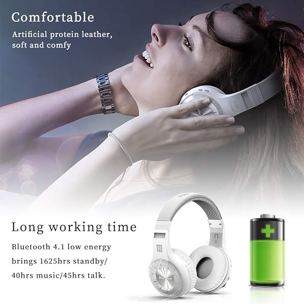 Bluedio Bluedio Bluetooth 5.0 Over Ear Headphones Wireless Wired Noise Cancelling Stereo Earphones with Microphone and Voice Control White - View 4 of 7