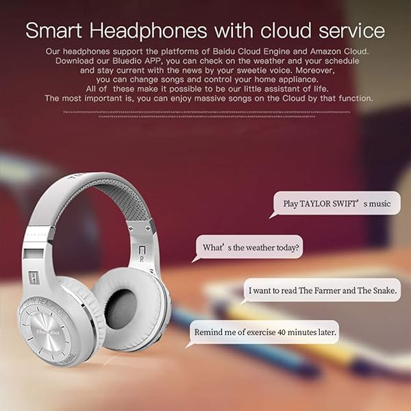 Bluedio Bluedio Bluetooth 5.0 Over Ear Headphones Wireless Wired Noise Cancelling Stereo Earphones with Microphone and Voice Control White - View 6 of 7