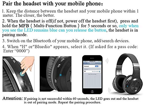 Bluedio Bluedio Bluetooth 5.0 Over Ear Headphones Wireless Wired Noise Cancelling Stereo Earphones with Microphone and Voice Control White - View 7 of 7