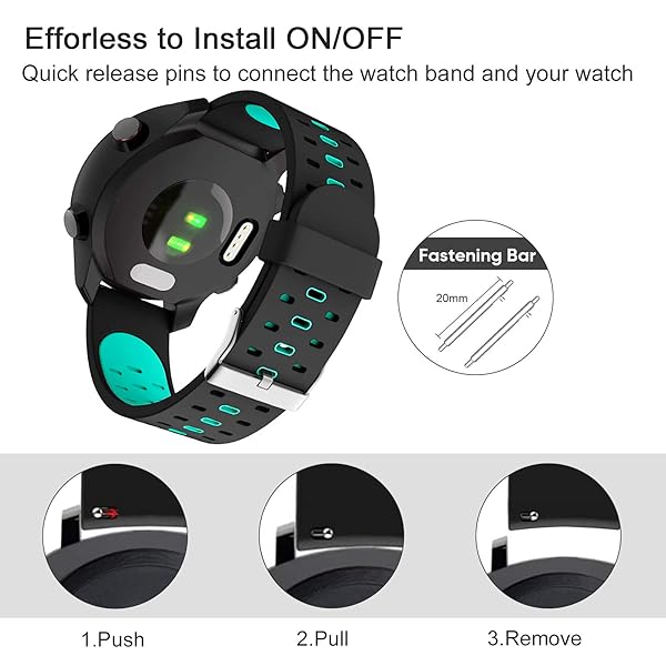 ISABAKE ISABAKE 20mm Soft Silicone Watch Band for Garmin Vivoactive 3 Forerunner 245 645 Venu Sq Vivomove HR Replacement Strap Black Green - View 5 of 7