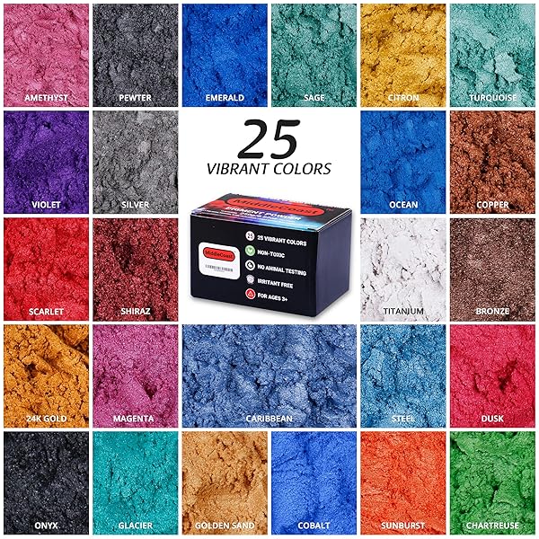 MIDDLECOAST MIDDLECOAST Mica Powder for Epoxy Resin 25 Colors 8.8oz Pigment Powder for Soap Making Bath Bombs Makeup Slime Candle Dye Lip Gloss - View 2 of 9