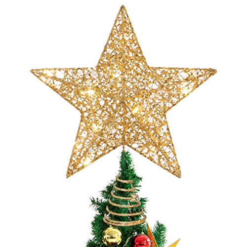 STOBOK Golden Star Christmas Tree Topper - Bling Powder Lights for Holiday Decor (7.8 x 11.8 Inch)