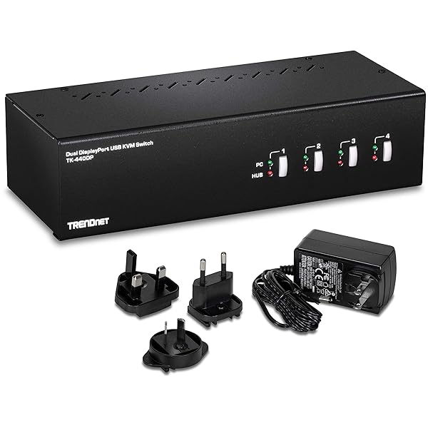 TRENDnet TK-440DP 4-Port Dual Monitor KVM Switch: 4K UHD, Audio, USB Hub for 4 DisplayPort Monitors