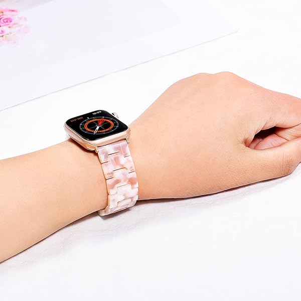 Wongeto Wongeto Band for Apple Watch 38mm 40mm 41mm Series 7 6 SE 5 4 3 2 1 Fashion Resin Strap with Stainless Steel Buckle Flower Pink - View 4 of 9