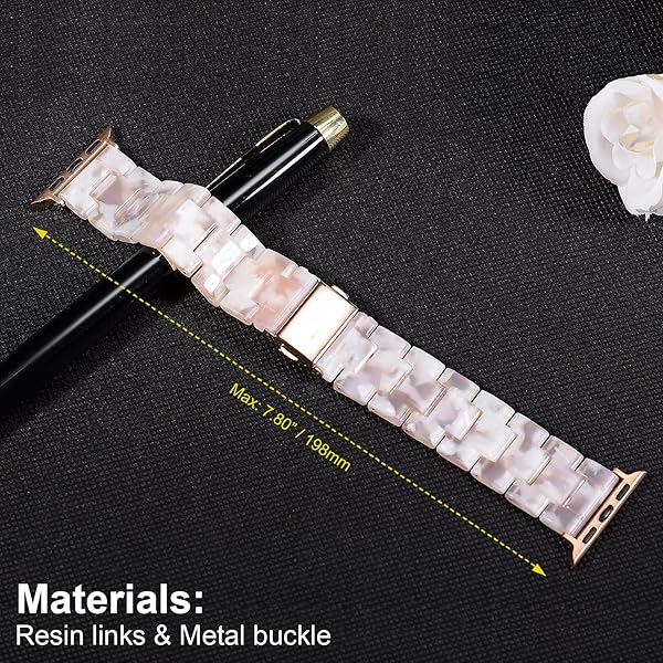 Wongeto Wongeto Band for Apple Watch 38mm 40mm 41mm Series 7 6 SE 5 4 3 2 1 Fashion Resin Strap with Stainless Steel Buckle Flower Pink - View 7 of 9