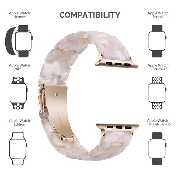 Wongeto Wongeto Band for Apple Watch 38mm 40mm 41mm Series 7 6 SE 5 4 3 2 1 Fashion Resin Strap with Stainless Steel Buckle Flower Pink - View 8 of 9