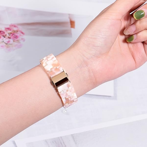 Wongeto Wongeto Band for Apple Watch 38mm 40mm 41mm Series 7 6 SE 5 4 3 2 1 Fashion Resin Strap with Stainless Steel Buckle Flower Pink - View 9 of 9