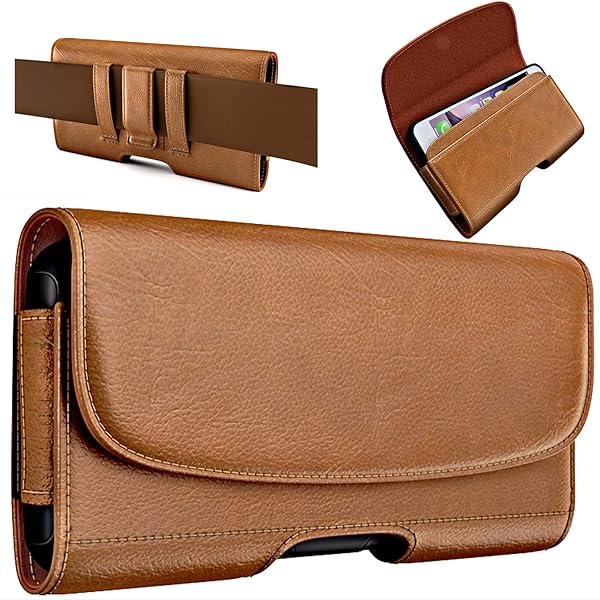 PiTau PiTau Holster for iPhone SE 8 7 6s 6 Premium Belt Holder Case with Clip Loops ID Card Pouch Fits Otterbox Commuter Brown