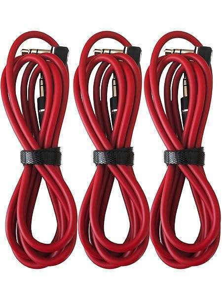MXX 3.5mm AUX Cable for Dr Dre Beats Headphones - 1.2m Right Angle Male to Male (3 Pack, Red) - Connect Any Device Easily!