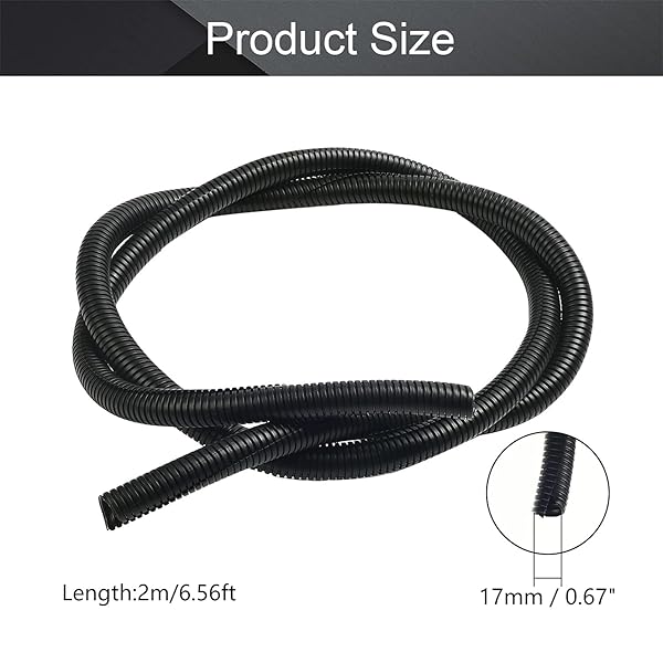 Othmro Othmro 6.56Ft Corrugated Tube 0.67 ID Flexible Bellows Pipe for Home Outdoor Automotive Marine Wire Wrap Cover Black - View 2 of 9