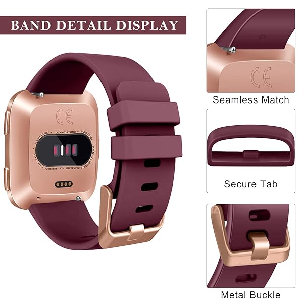 Tobfit Tobfit Sport Bands for Fitbit Versa 2 and Versa Soft TPU Wristbands for Women and Men in Wine Red Small Size - View 4 of 7