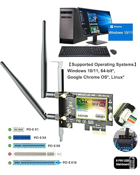Ubit Ubit PCIe WiFi Card 6E 5400Mbps Dual Band WiFi Adapter with BT 5.2 for Windows 10 and 11 Ultra Low Latency - View 6 of 8