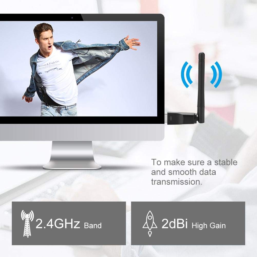 ASHATA 150Mbps USB Adapter with WEP Encryption for Windows & Linux - Fast Network Card for XP, Vista, 7, 8, 10 - View 8 of 9