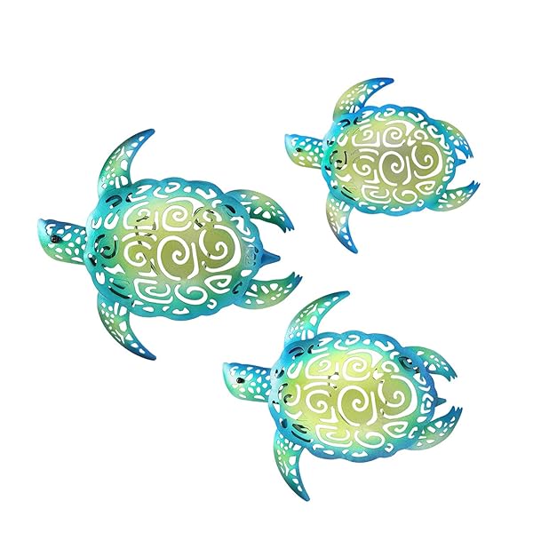 YOUIN YOUIN Set of 3 Metal Sea Turtle Wall Art - Beach Theme Decor for Indoor & Outdoor Spaces