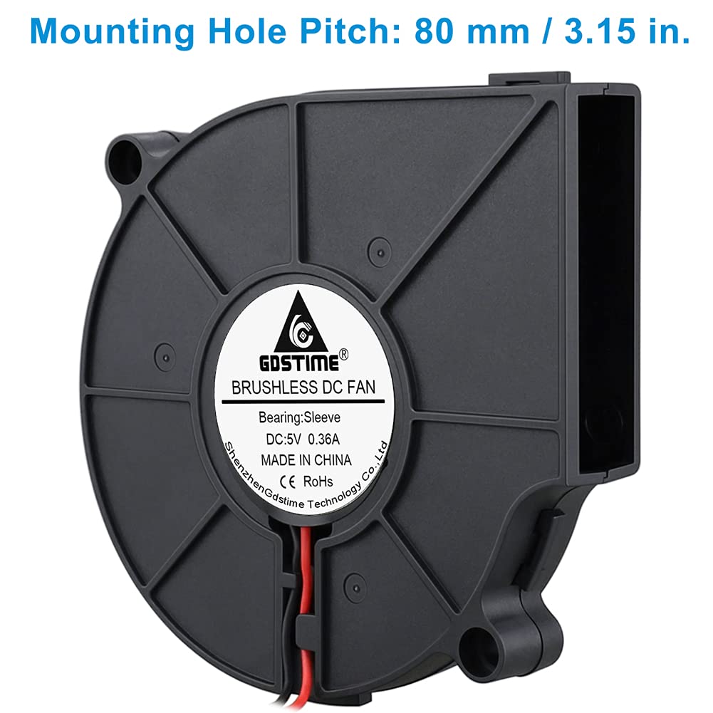 GDSTIME 75mm Blower Fan 2PIN 75mm x 15mm Cooling Fan 5V DC Brushless Cooler for Efficient Airflow and Heat Dissipation - View 2 of 8