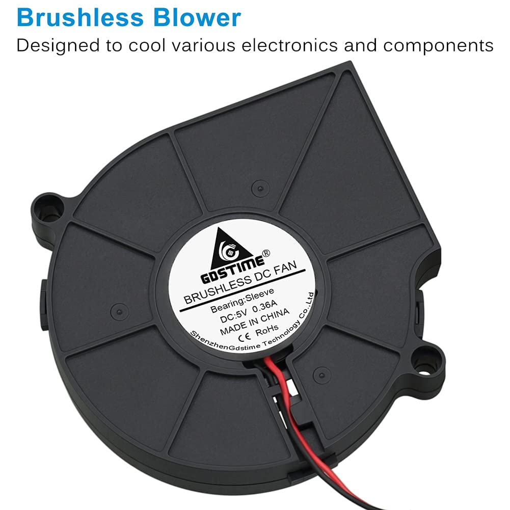 GDSTIME 75mm Blower Fan 2PIN 75mm x 15mm Cooling Fan 5V DC Brushless Cooler for Efficient Airflow and Heat Dissipation - View 5 of 8