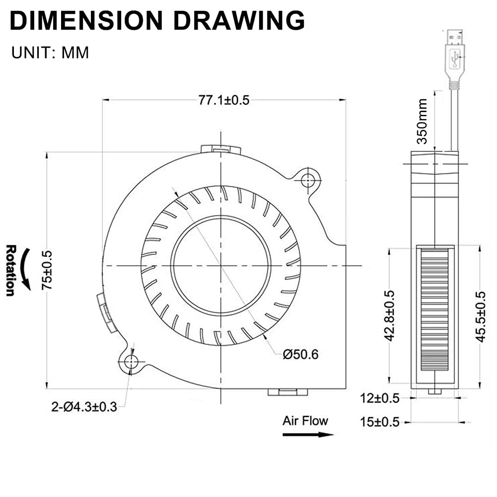 GDSTIME 75mm Blower Fan 2PIN 75mm x 15mm Cooling Fan 5V DC Brushless Cooler for Efficient Airflow and Heat Dissipation - View 8 of 8