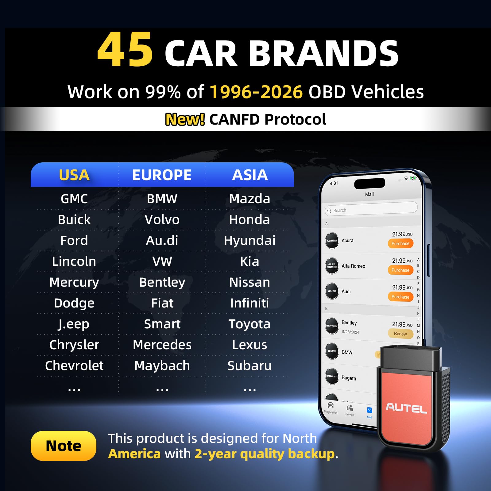 Autel Autel AP2500 OBD2 Scanner Bluetooth Code Reader All System Diagnostic Tool with AutoVIN and 5 Hot Resets for iOS - View 9 of 9