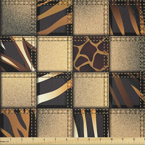 Ambesonne Ambesonne Safari Fabric by The Yard Stretch Knit Denim Patchwork Wilderness Design for Clothing Sewing and Arts Crafts Brown Black - View 2 of 4