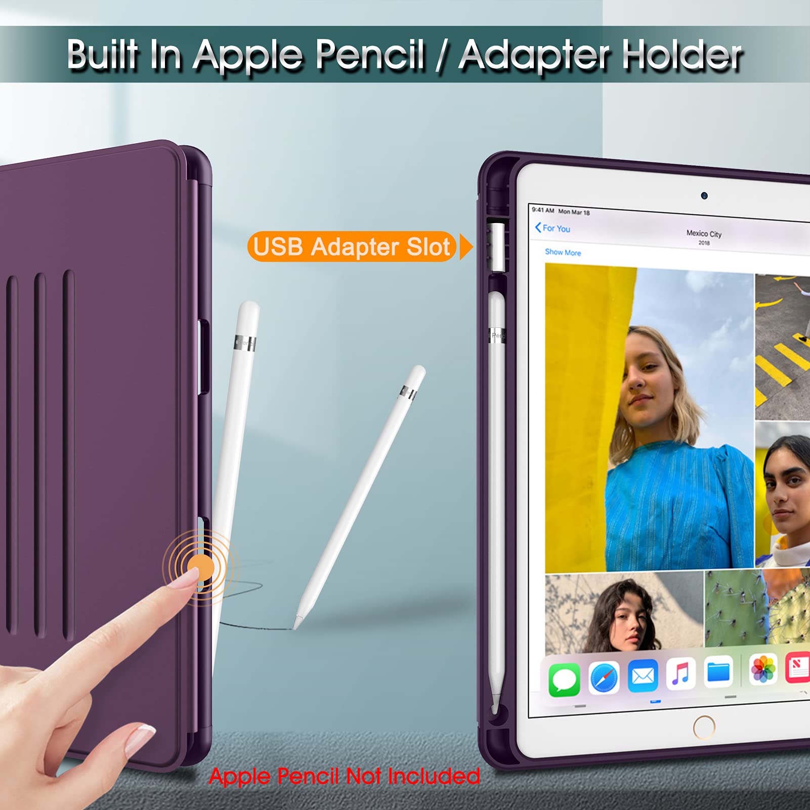 Fintie Magnetic Stand Case for iPad Air 10.5 and iPad Pro 10.5 Multi-Angle Viewing Rugged TPU Back Cover with Pencil Holder Purple - View 4 of 9