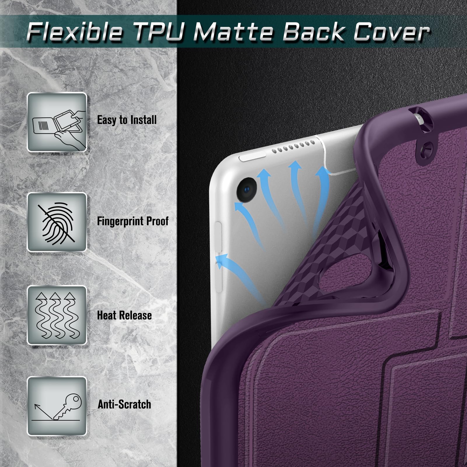 Fintie Magnetic Stand Case for iPad Air 10.5 and iPad Pro 10.5 Multi-Angle Viewing Rugged TPU Back Cover with Pencil Holder Purple - View 7 of 9