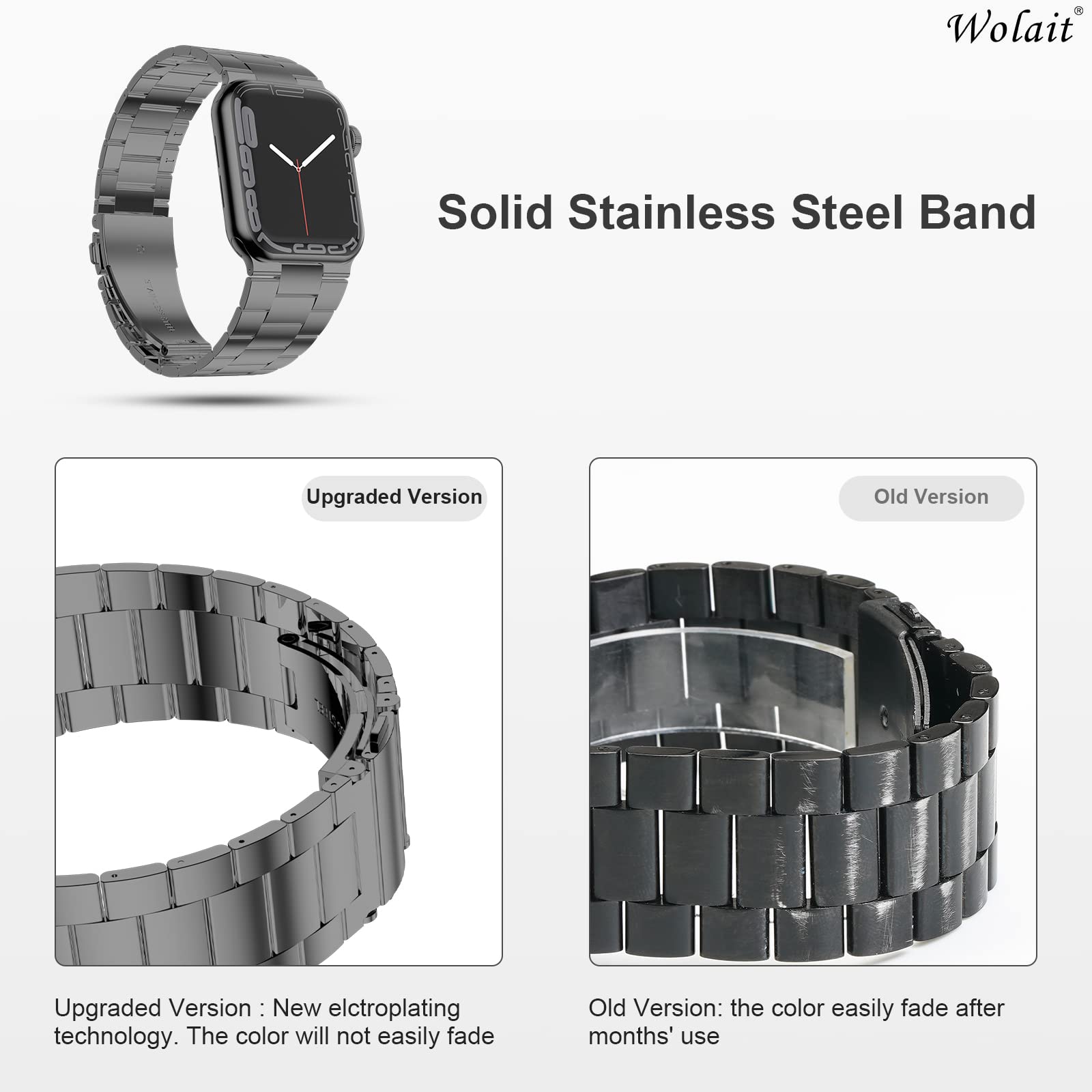 Wolait Ultra Thin Stainless Steel Band for Apple Watch Ultra 2 49mm 46mm 45mm 44mm 42mm Compatible with Series 10 9 8 7 6 5 4 3 Space Gray - View 3 of 7