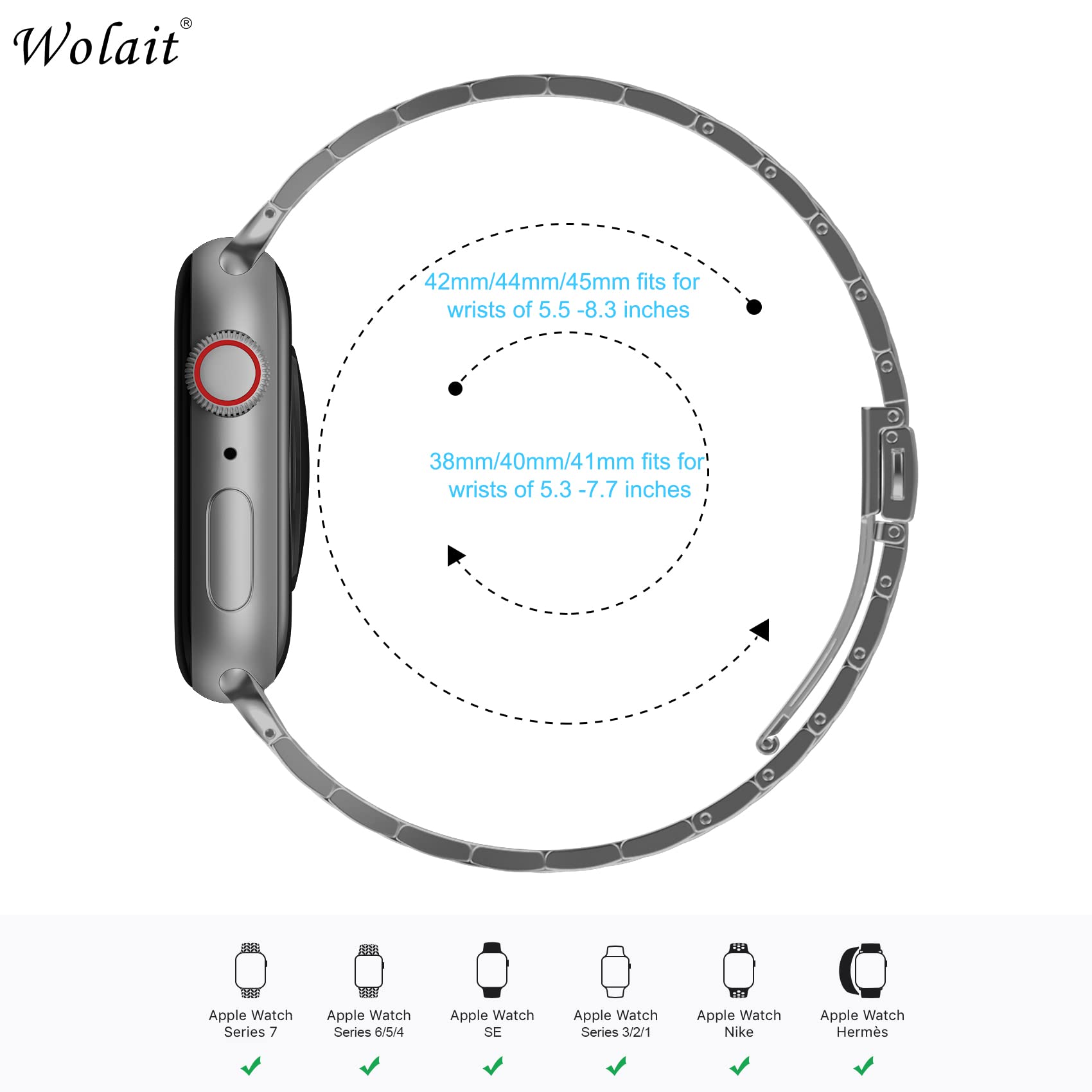 Wolait Ultra Thin Stainless Steel Band for Apple Watch Ultra 2 49mm 46mm 45mm 44mm 42mm Compatible with Series 10 9 8 7 6 5 4 3 Space Gray - View 4 of 7
