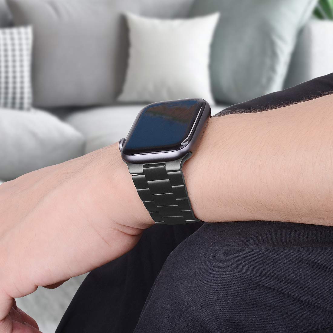 Wolait Ultra Thin Stainless Steel Band for Apple Watch Ultra 2 49mm 46mm 45mm 44mm 42mm Compatible with Series 10 9 8 7 6 5 4 3 Space Gray - View 6 of 7