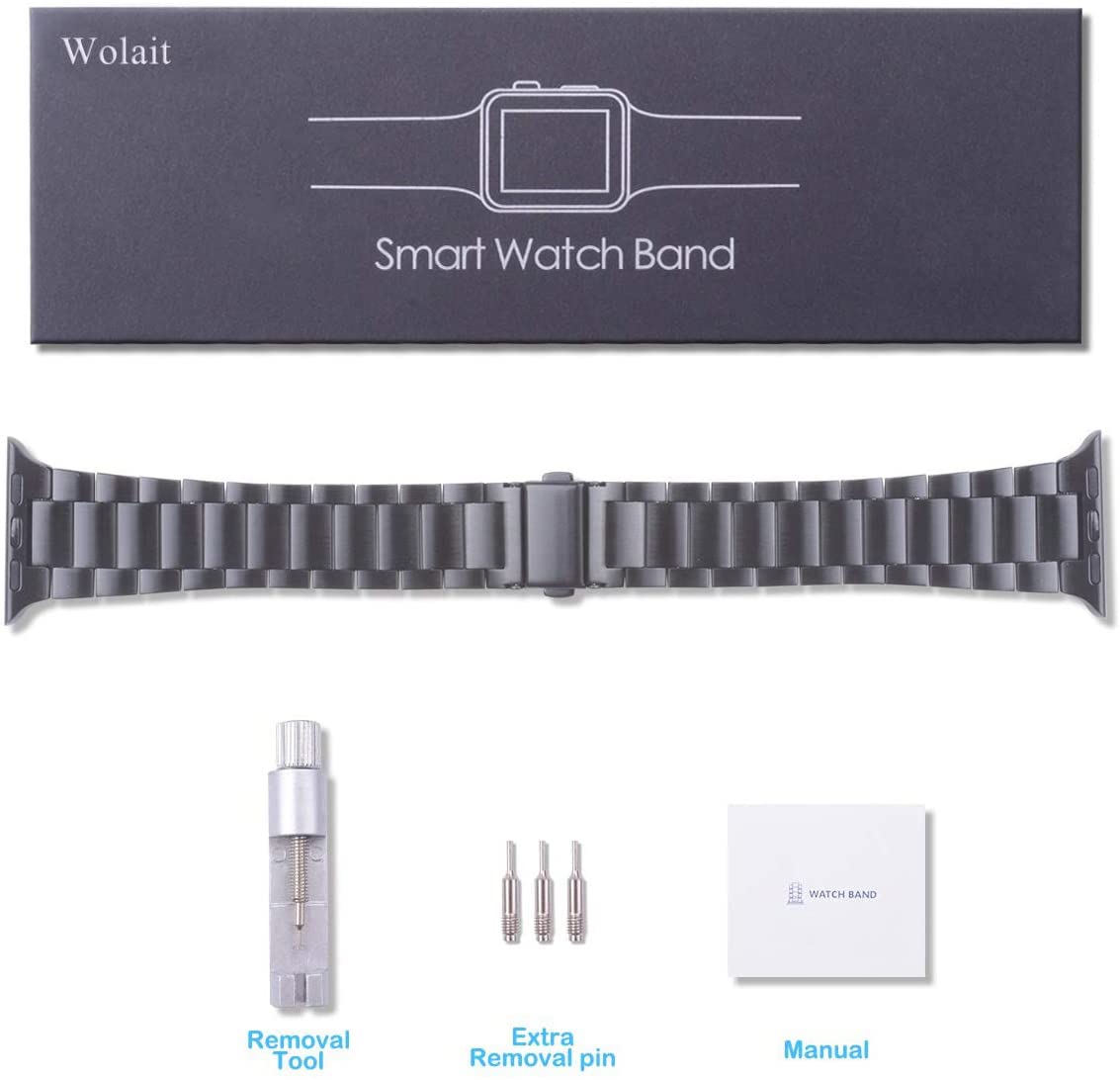 Wolait Ultra Thin Stainless Steel Band for Apple Watch Ultra 2 49mm 46mm 45mm 44mm 42mm Compatible with Series 10 9 8 7 6 5 4 3 Space Gray - View 7 of 7