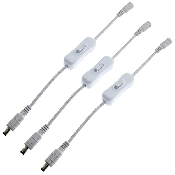 RLECS RLECS 3pcs Power Extension Cable with Switch for CCTV Camera and Light Strip 5.5x2.1mm DC 12V White Connector - View 2 of 7
