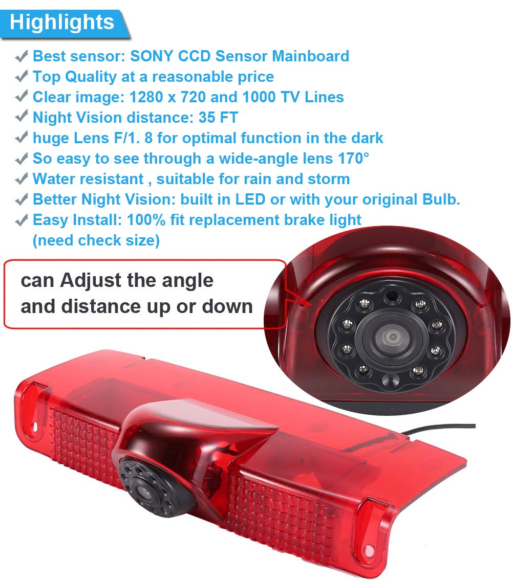 Navinio Navinio New Version Car Roof Top Brake Lamp Camera with 7 Inch LCD Monitor for Chevrolet Express GMC Savana Explorer Vans Cargo - View 8 of 8