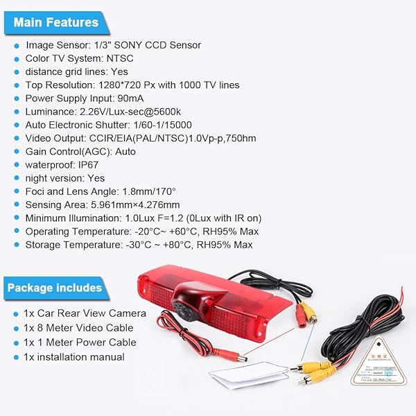 Navinio Navinio Car Third Roof Top Mount Brake Lamp Camera for Chevrolet Express GMC Savana Vans and Explorer Cargo Reverse Parking Camera - View 8 of 8