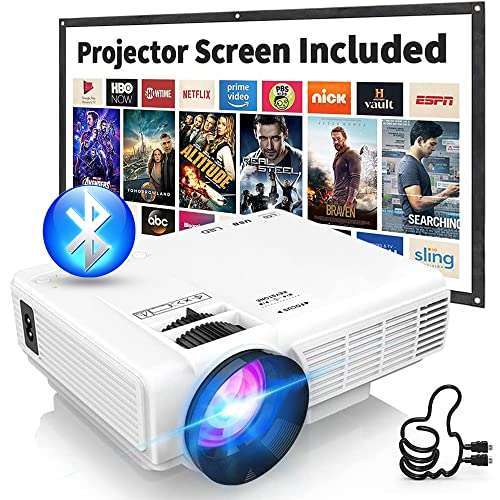 PANSEBA PANSEBA Full HD 1080P Mini Projector with Bluetooth & Screen - Portable Home Movie Projector for HDMI/USB/Smartphone